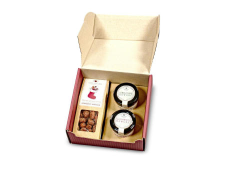 Geschenkkarton mit Glühwein- & Lebkuchengewürz und gebrannten Mandeln  bedrucken