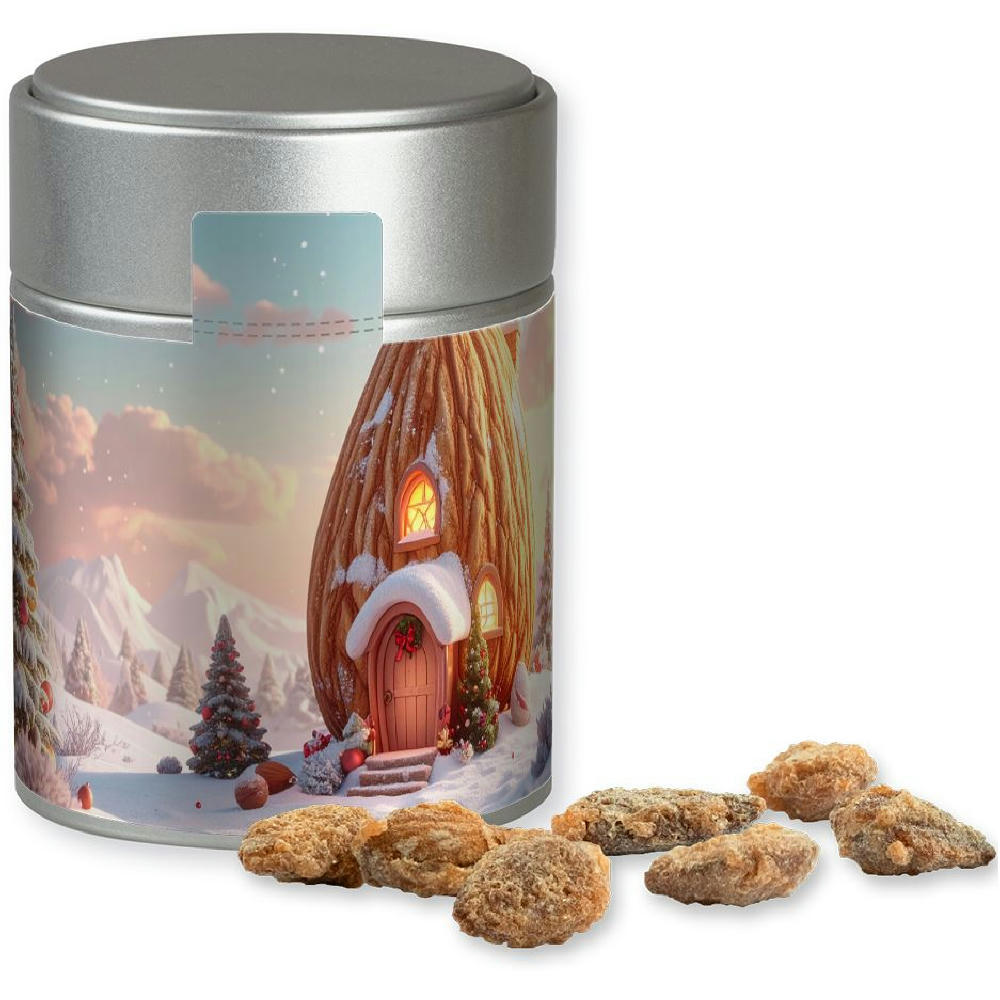 Product image Feuergebrannte Mandeln ohne Zuckerzusatz, ca. 100g, Metalldose Midi silber Werbeartikel