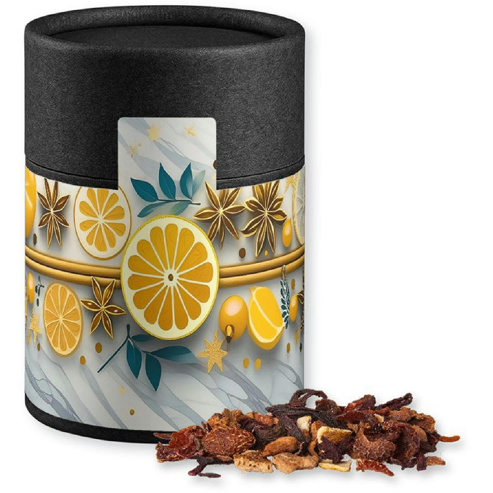 Product image Glühweingewürz fein, ca. 60g, Kraftpapierdose Midi schwarz Werbeartikel