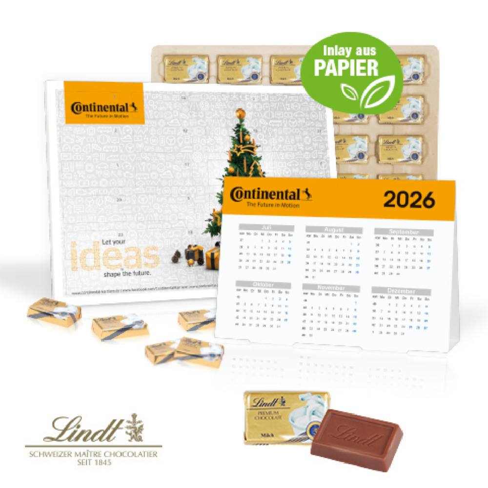 Product image „2 in 1“ Marken-Adventskalender Lindt Schokolade mit Jahresplaner, Inlay aus Papier Werbeartikel