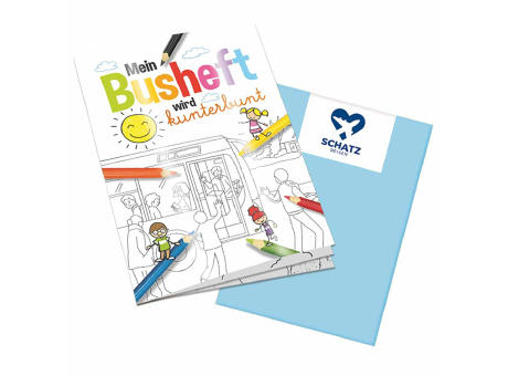 Malbuch / Mal-Set A6 - Bus - Malbuch neutral Werbeartikel