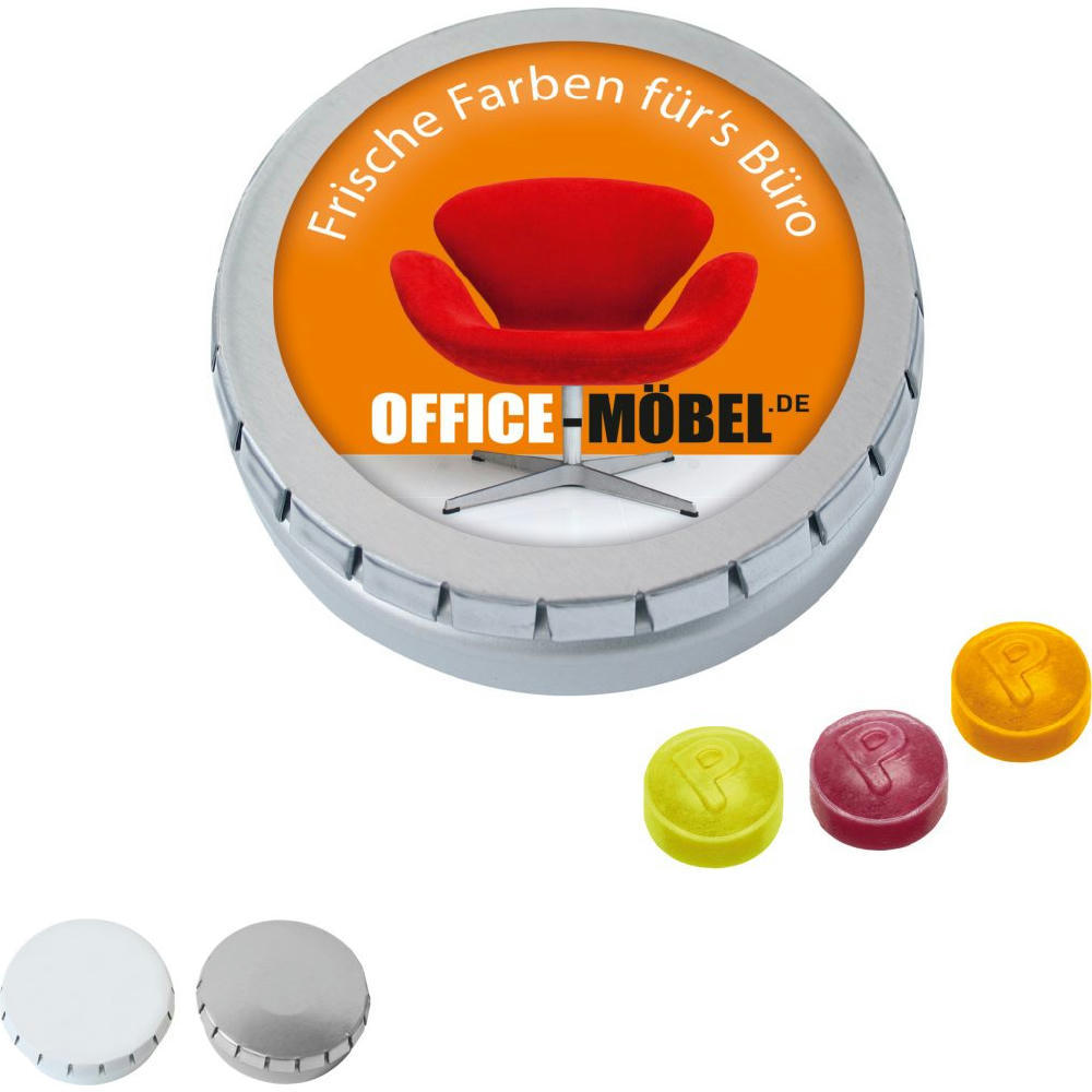 Product image MINI-Drück-mich-Dose mit Pulmoll Pastillen, 50g Werbeartikel