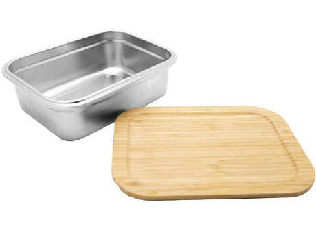 Bento ‘Osaka’, Mikrowellengeeignetes Edelstahl, mit Bambusdeckel Werbeartikel
