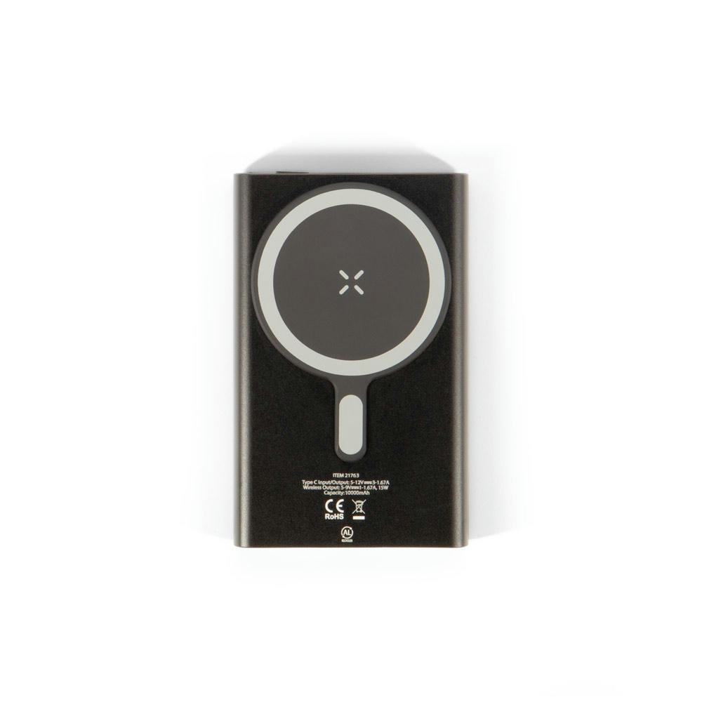 WRIGHT 10. Magnetische Powerbank mit Schnellladefunktion aus recyceltem Aluminium und recyceltem ABS, 10'000 mAh Werbeartikel