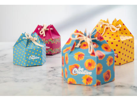 Sechseckige Geschenkbox CreaBox HexaCord S bedrucken