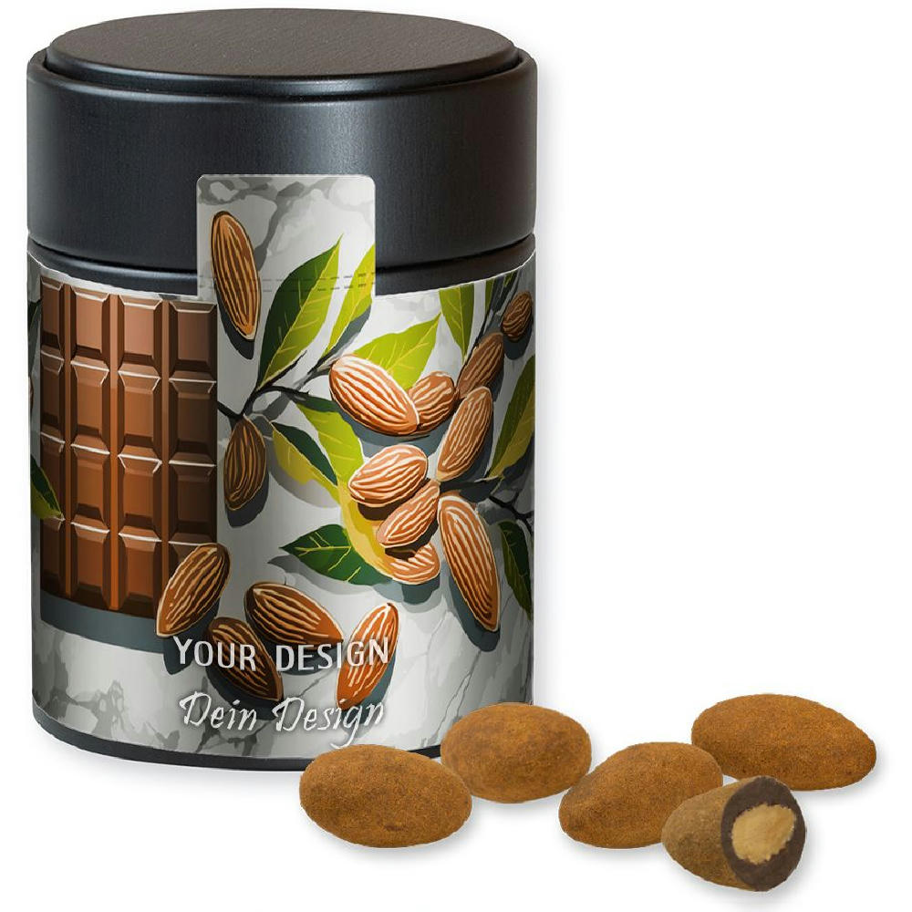 Product image Schokomandeln mit Zimt, ca. 100g, Metalldose Midi schwarz Werbeartikel