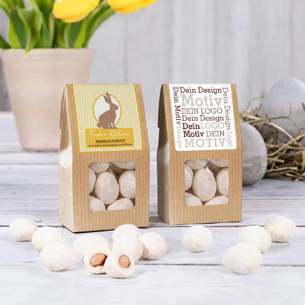 Product image Oster-Edition - Mini Faltschachtel - Kokosmandeln in weißer Schokolade Werbeartikel