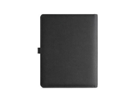 EMERGE A5 FOLDER. A5 Mappe aus 300D recyceltem Polyester (100% rPET) mit kabellosem Ladegerät Werbeartikel