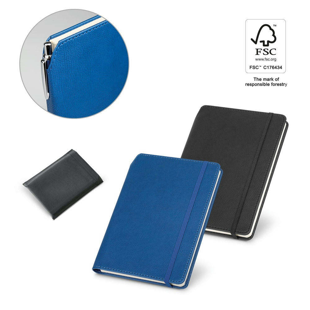 Product image MORIAH. A5 Notizbuch aus PU mit linierten Blättern, aus FSC™-zertifiziertem Material und anderen kontrollierten Materialien hergestellt Werbeartikel