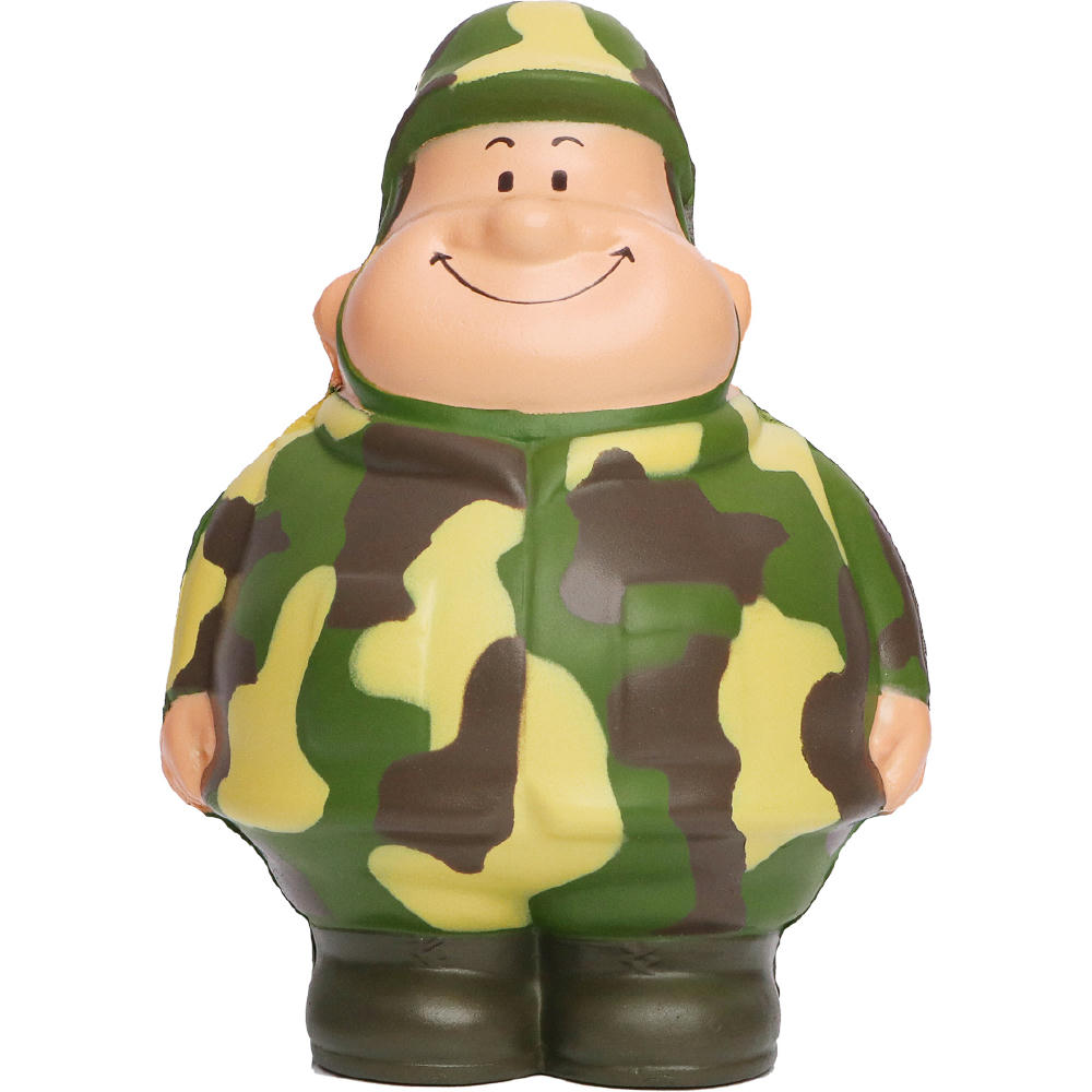 Product image Gefreiter Bert in Tarnuniform mit Helm – Anti-Stress-Figur als Werbeartikel für Ausrüster und Reservisten