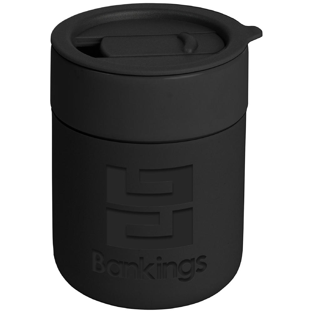 Obsidian - 295 ml Matte Keramik- und Silikonbecher mit Deckel Werbeartikel
