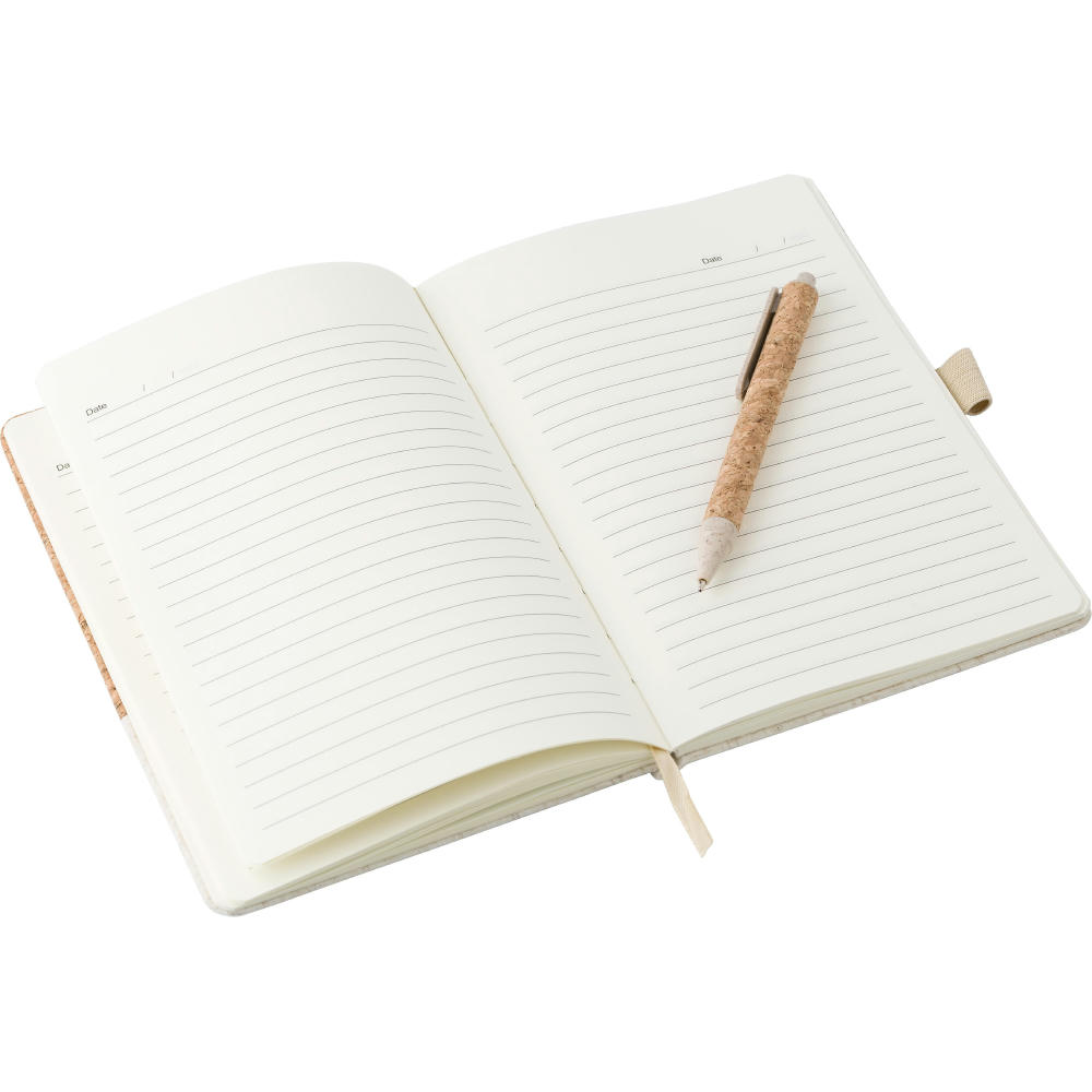 Cork-Line Notizbuch aus Kork und Leinen und Kugelschreiber aus Weizenstroh Kenzo Werbeartikel