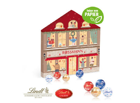 Adventskalender Weihnachtshaus "Exklusiv" mit Lindt Minis Werbeartikel