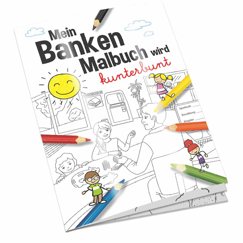 Malbuch / Mal-Set A6 - Banken - Malset neutral Werbeartikel