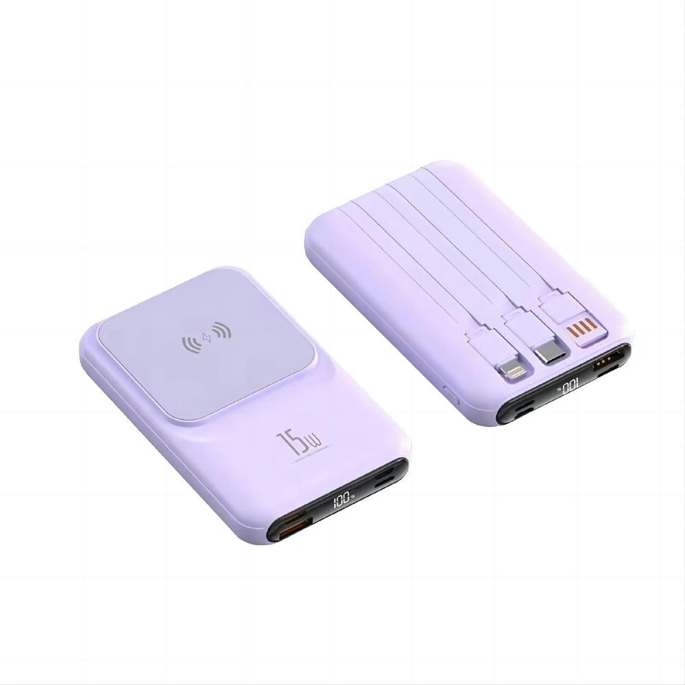 Magnetic Powerbank PB-73 QI Wireless Charging 15W und 10000 mAh Akku Lila Werbeartikel