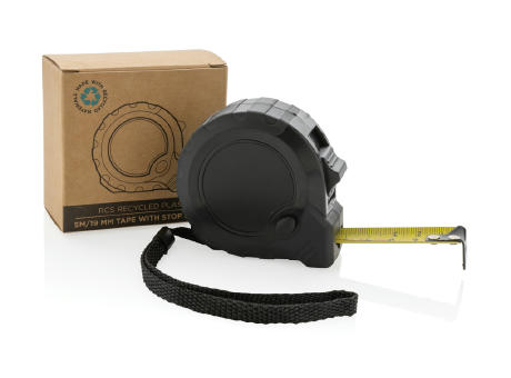 5m/19mm Maßband mit Stop-Taste aus RCS recycelt. Kunststoff bedrucken