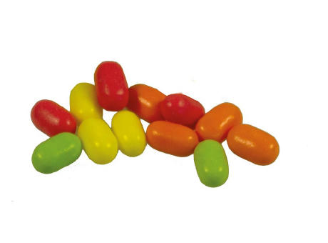 Klick-Dose-75, weiß 45 g, Inhalt: Bunte Fruchtdragees gemischt (Dose) Werbeartikel