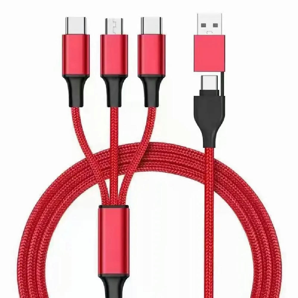 5in1 Ladekabel Nylon mit USB-A und TYP-C Kombistecker für Micro, TYP-C und Lightning 120cm Blau Werbeartikel