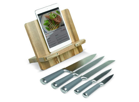 Kochbuchständer mit 5 Messern Werbeartikel