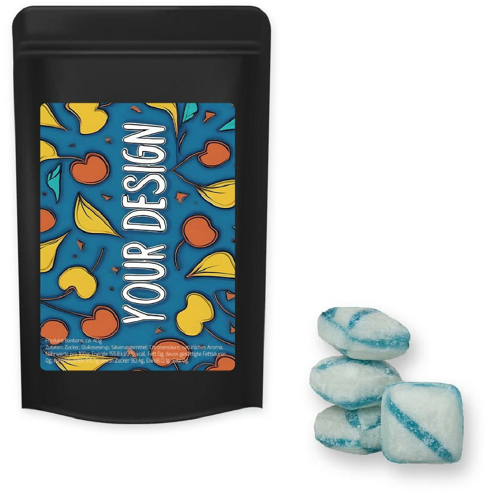 Product image Frische Brise Bonbons, ca. 80g, Standbeutel Midi schwarz Werbeartikel