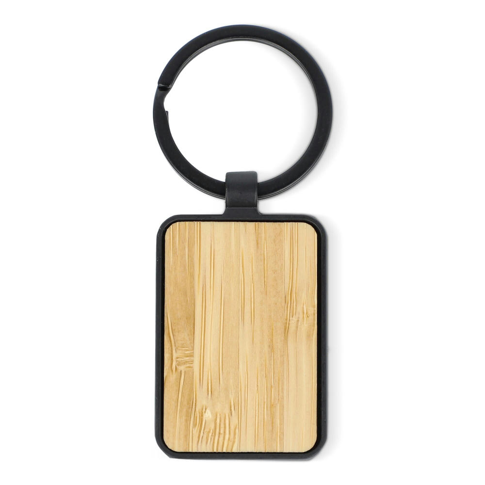 Product image Schlüsselanhänger aus Bambus und Metall rechteckig Werbeartikel