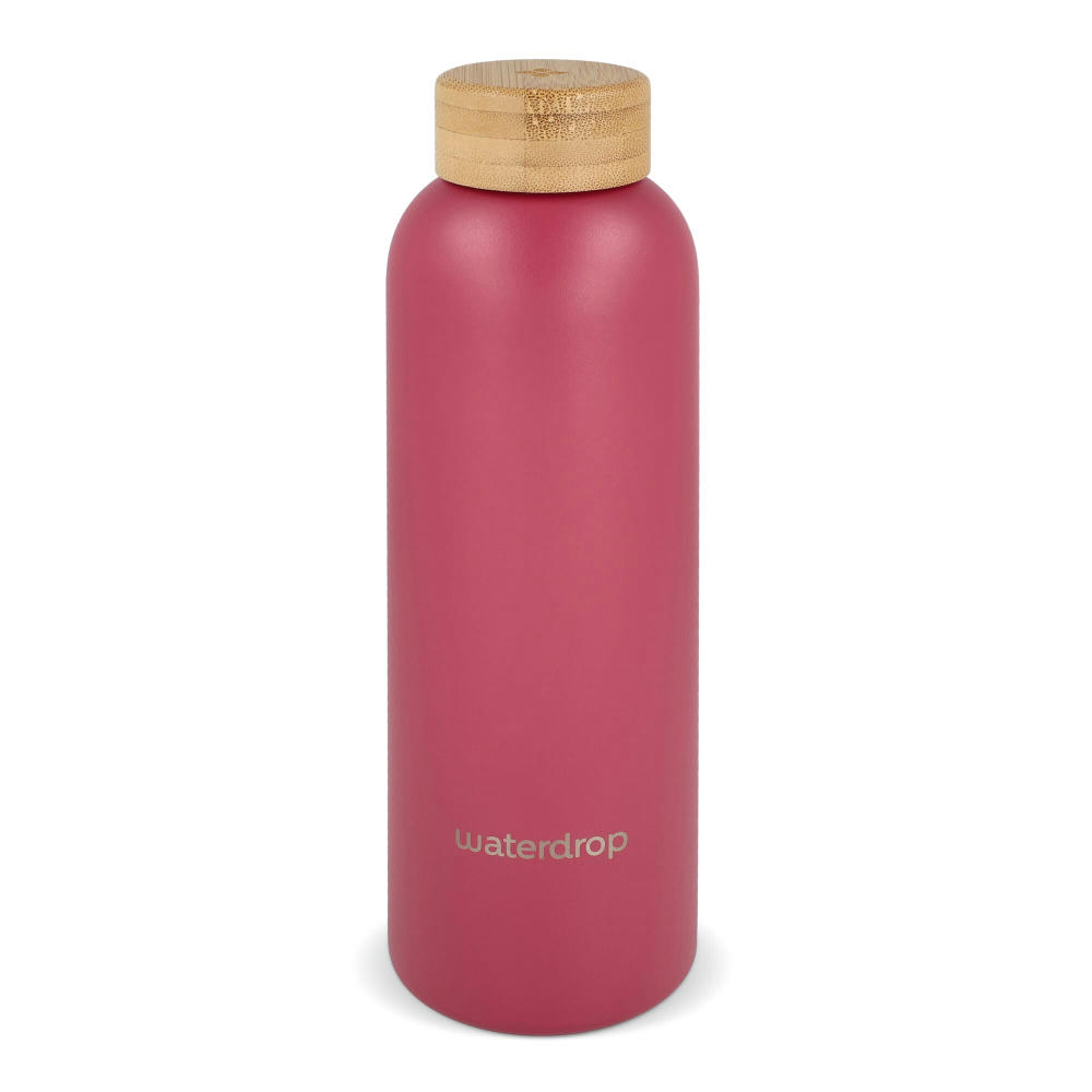 Waterdrop Edelstahlflasche mit Bambusdeckel 600 ml Werbeartikel