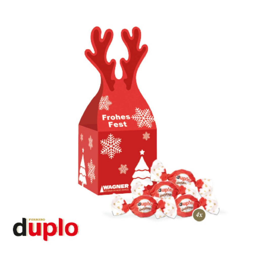 3D Präsent "Rentier" mit duplo Knusperlen Werbeartikel