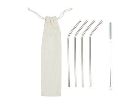 Edelstahl-Strohhalm-Set DRINK HAPPY Werbeartikel