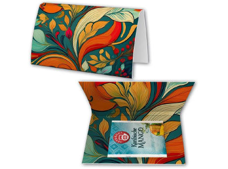 Beuteltee Karibische Mango, ca. 2,5g, Werbekarte A6 gefaltet Werbeartikel