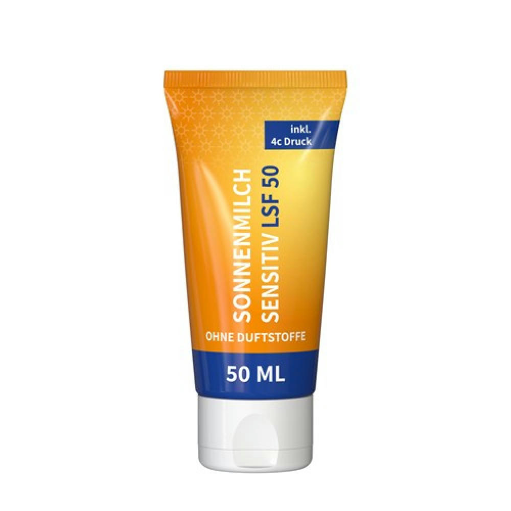 50 ml Tube - Sonnenmilch LSF 50 (sensitiv) - FullbodyPrint Werbeartikel