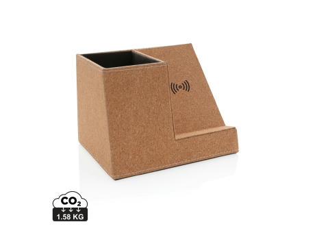 Kork Stiftehalter mit 5W Wireless Charger Werbeartikel