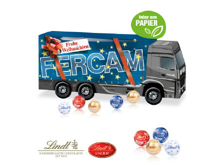 3D Adventskalender "LKW" mit Lindt Schokolade mit Papier-Inlay Werbeartikel