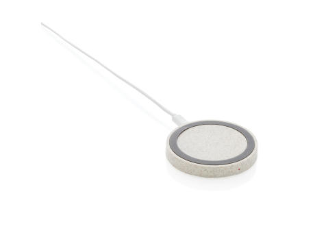 Rundes 5W Charging Pad aus Weizenstroh Werbeartikel