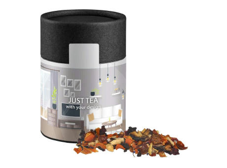 Product image Kaminfeuer Tee, ca. 60g, Kraftpapierdose Midi schwarz Werbeartikel