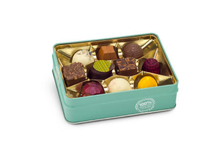 Geschenkartikel / Präsentartikel: Hasenvater auf dem Fahrrad - Pralinendose mit 125 g Werbeartikel