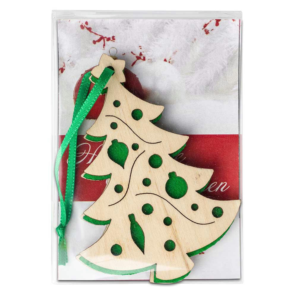 Holz-Filz Anhänger - Tannenbaum in Box Werbeartikel