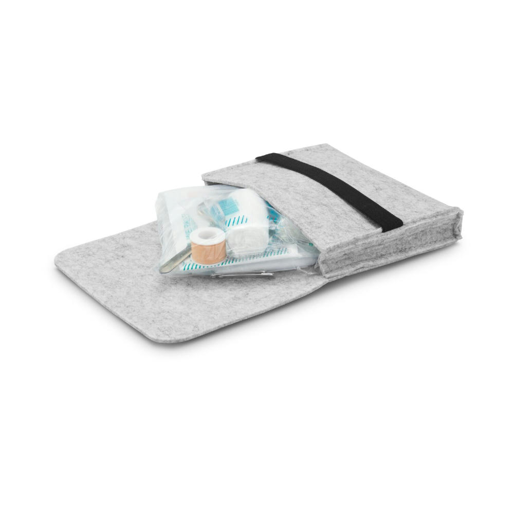 First Aid Kit in grauer Filztasche - Erste Hilfe Set, 12-teilig, deutsche Markenware Werbeartikel