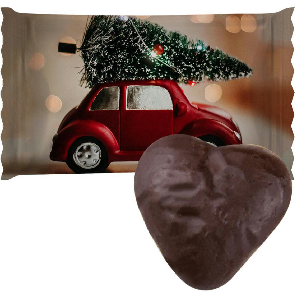 Product image Lebkuchen Schokoherzen gefüllt, ca. 12g, Flowpack Werbeartikel