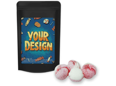 Product image Erdbeer-Joghurt Bonbons, ca. 80g, Standbeutel Midi schwarz Werbeartikel