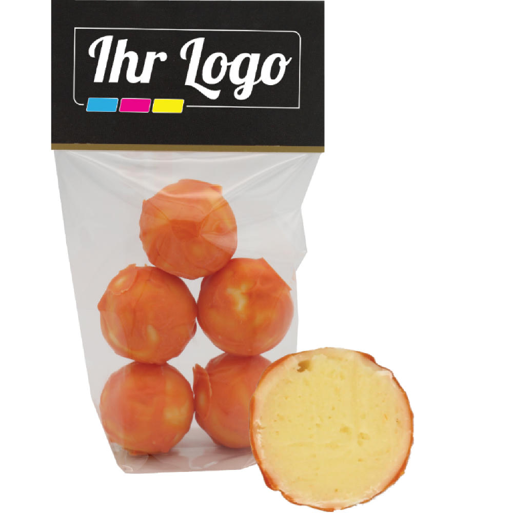 Product image 5er Confiseriepralinen Orange mit Kundenheader Werbeartikel