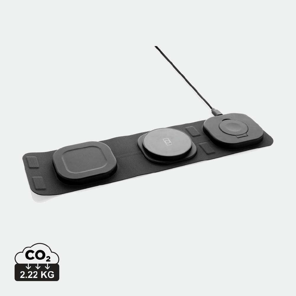 Product image Swiss Peak 15W 3-in 1 Wireless-Reise-Charger aus RCS Plastik Werbeartikel