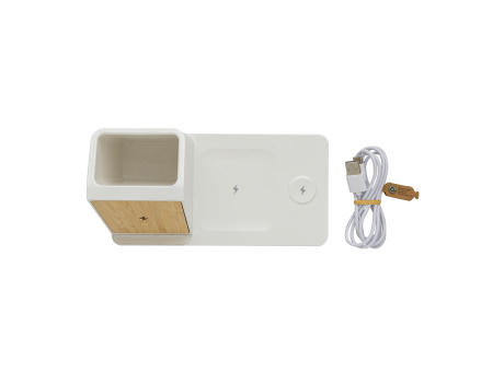 Ontario 15W 3-in-1 Charger aus RCS rec. Kunststoff & Bambus Werbeartikel