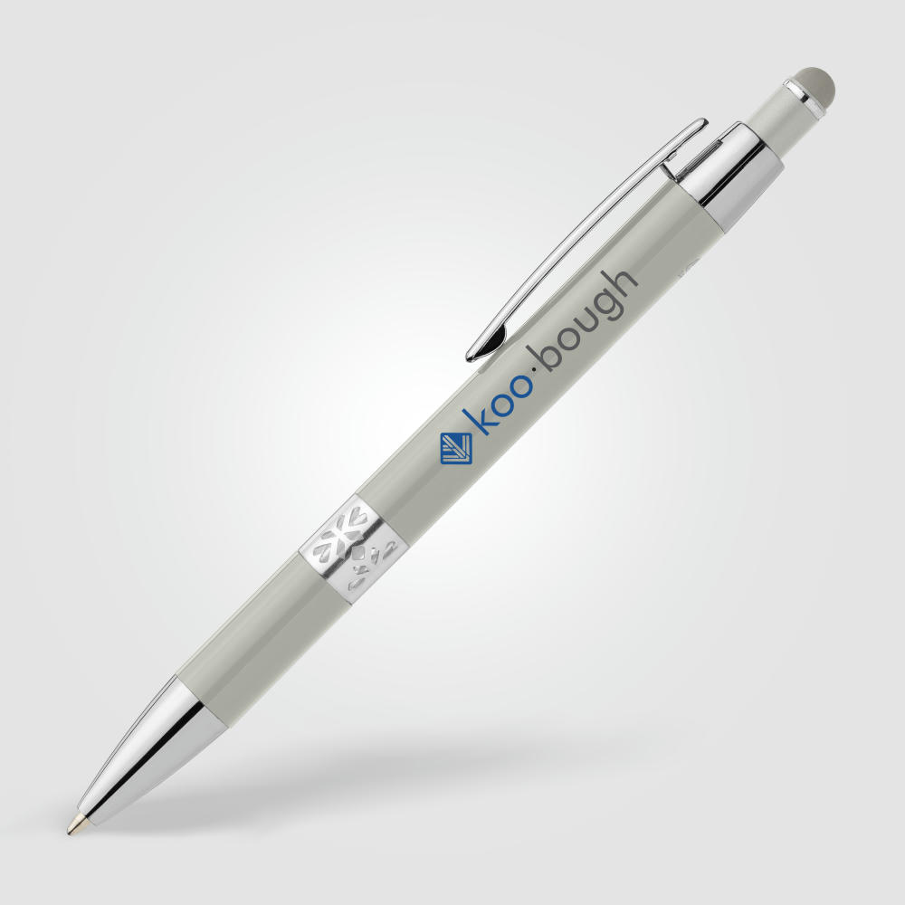Adorn Kugelschreiber mit Chromverzierung und Stylus aus recyceltem Aluminium  Werbeartikel