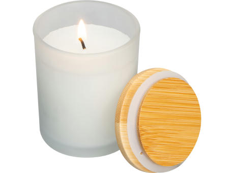 Product image Kerze in gefrostetem Glas mit Bambusdeckel Werbeartikel