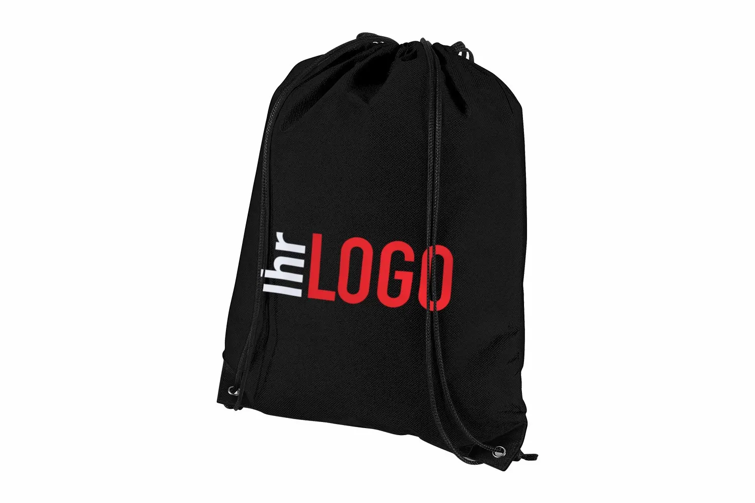 Evergreen Non-Woven Turnbeutel in Schwarz mit Logo – vielseitiger Werbeartikel für Unternehmen, Events und Branding