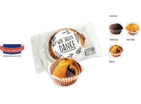 Mini Muffin im Flowpack,   1 Stück, Inhalt: Mini Muffin Marmor Werbeartikel