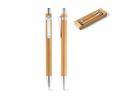 GREENY. Schreibset mit Kugelschreiber und Minenbleistift aus Bambus Werbeartikel