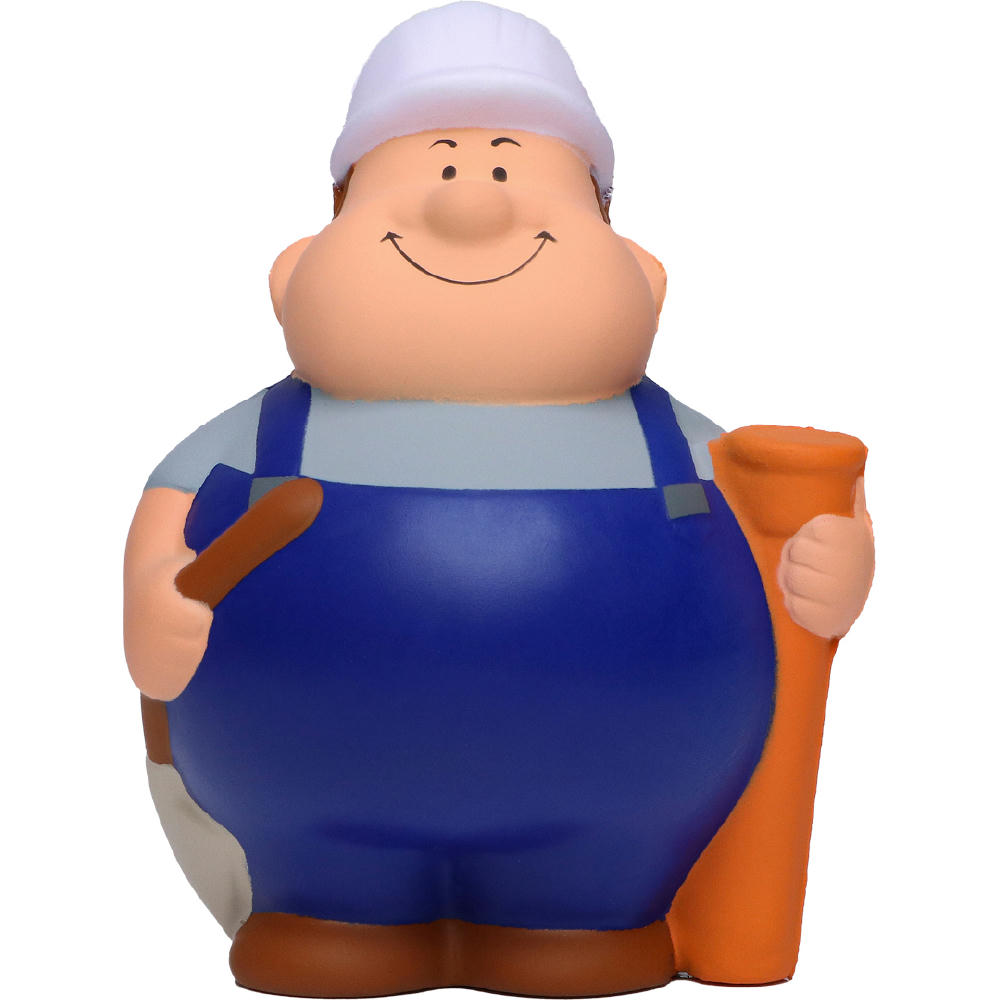 Product image Tiefbauer Bert im Blaumann mit Schaufel und Rohr – Anti-Stress-Figur als Werbeartikel für den Tiefbau