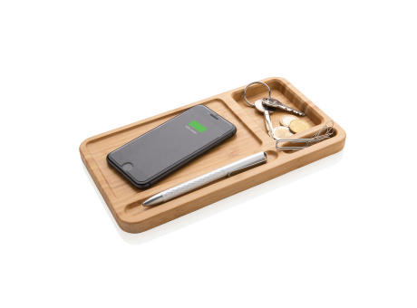 Bambus Desk Organizer mit 10W Wireless Charger Werbeartikel