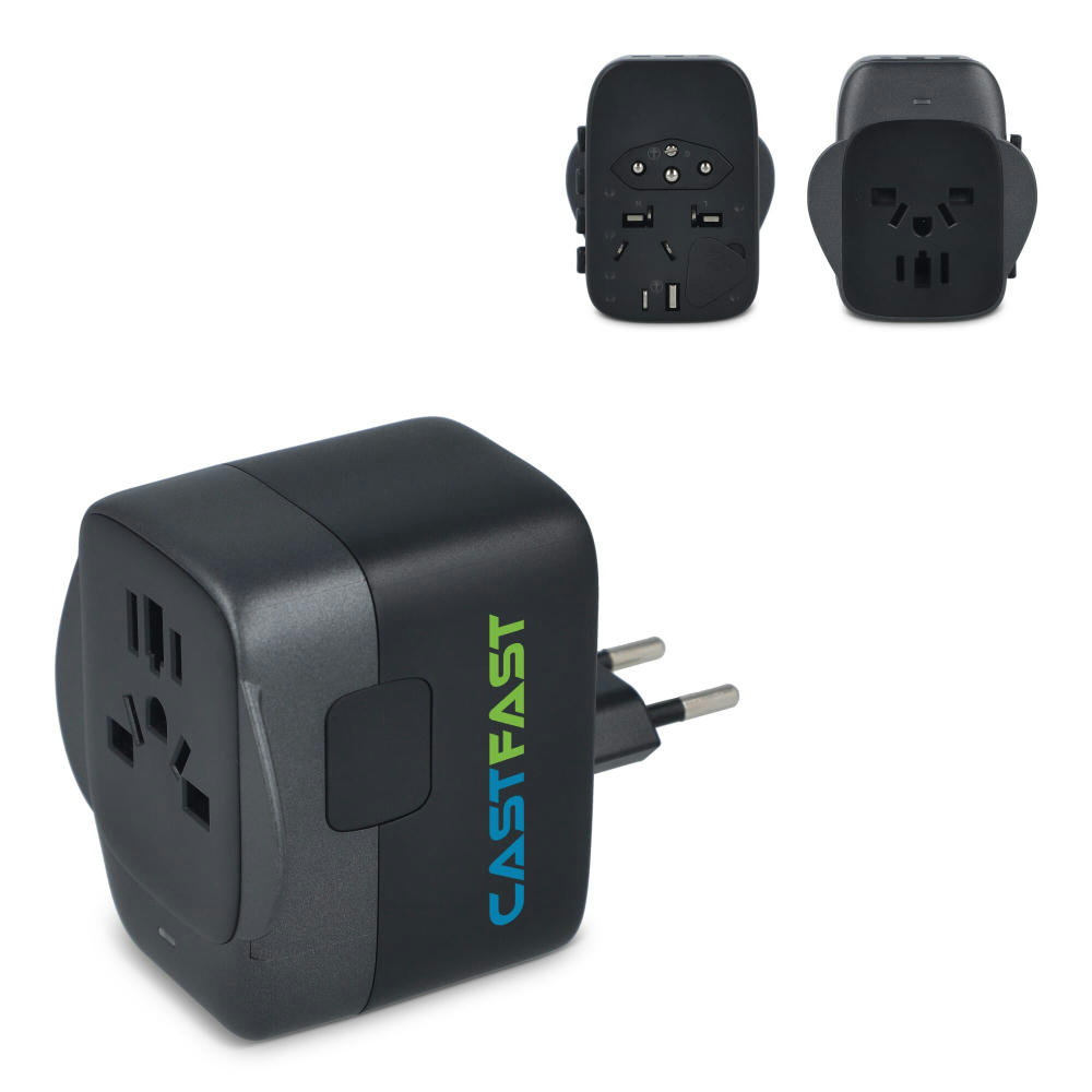 Product image PowerPro Reiseadapter aus recyceltem Kunststoff Werbeartikel